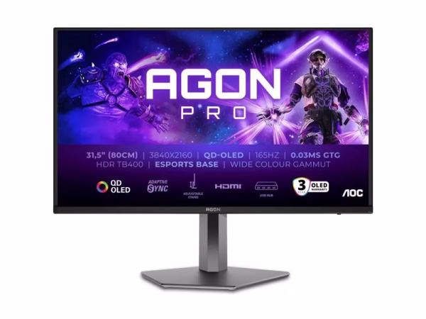 AOC AGON PRO AG326UD monitorius, 31.5″, 4K, OLED, 165Hz, tamsiai pilkas