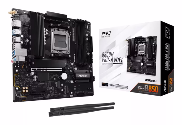 ASRock B850M Pro-A WiFi pagrindinė plokštė, PCIe 5.0, M.2, HDMI, DisplayPort