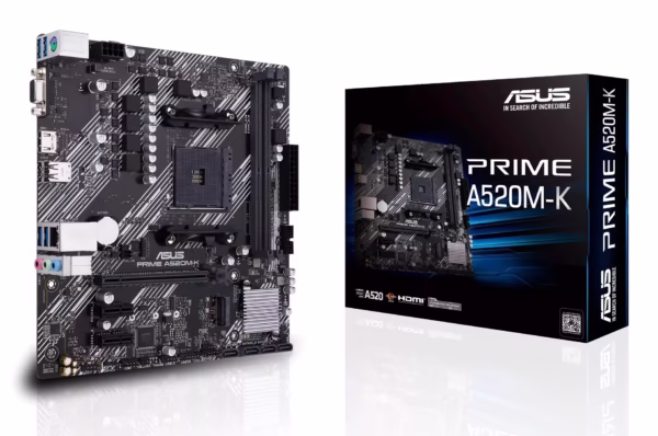 ASUS PRIME A520M-K AMD Socket AM4 for 3rd Gen AMD Ryzen mATX pagrindinė plokštė, DDR4