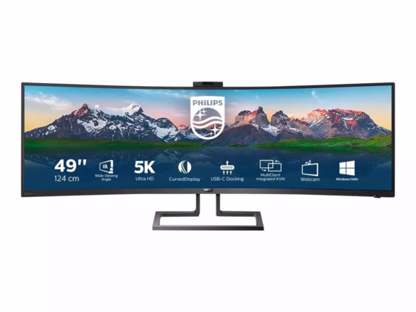 PHILIPS 499P9H/00 49inch USB-C DOCKING DISPLAY 5120×1440 CURVED VA 5ms GtG HAS USB-C/DP/HDMI/RJ45 USB HUB Speakers VESA