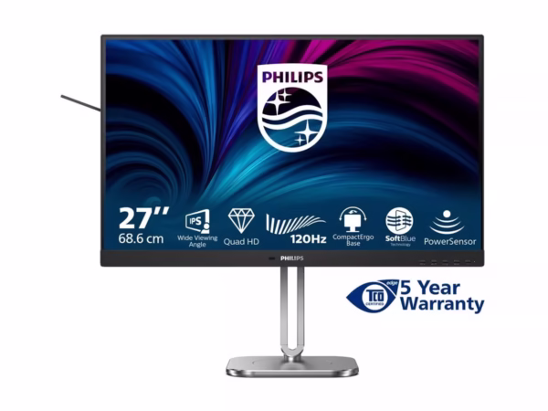 PHILIPS 27B2N4500/00 27inch 2560×1440 120Hz IPS Flat H/A 150 MM TUV EyeSafe USB HUB SPEAKERS Power/Light sensor DP 2xHDMI 350cd/m2
