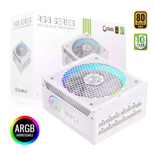 Gamemax Power Supply, 80 PLUS, Gold | RGB 750G WH | 750 W