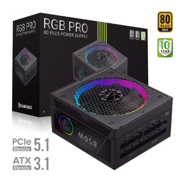 Gamemax 850W RGB PRO 850G maitinimo blokas, Gold