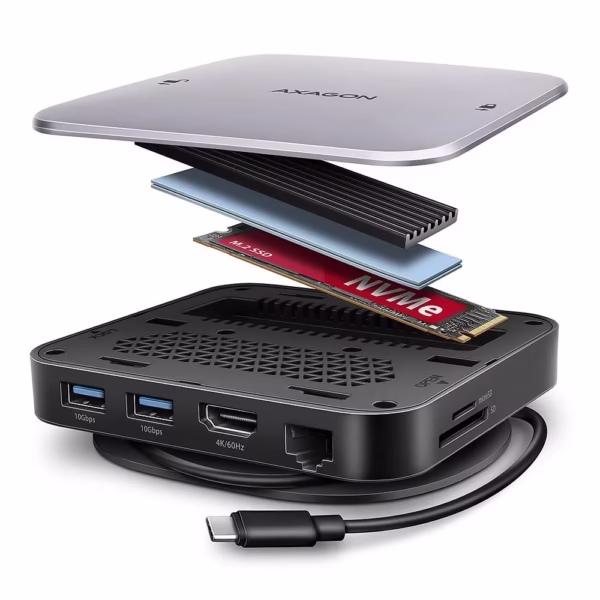 Nešiojamųjų kompiuterių doko stotelė Axagon HMC-UFO 9-in-1, NVMe/SATA