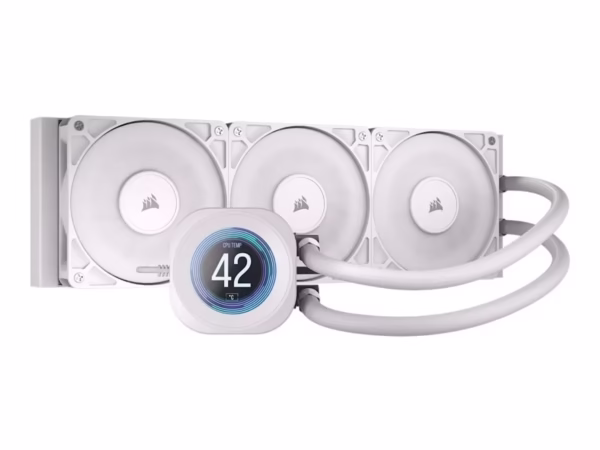 Corsair Nautilus 360 LCD skysčio aušintuvas (AIO), 360 mm, AM5, AM4, LGA1851, LGA1700, baltas