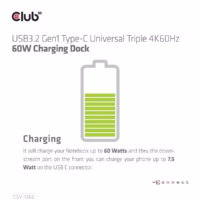 Nešiojamųjų kompiuterių doko stotelė CLUB3D USB-C 60W CSV-1562 thumbnail 14