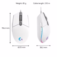 Logitech G203 laidinė optinė pelė, balta thumbnail 7