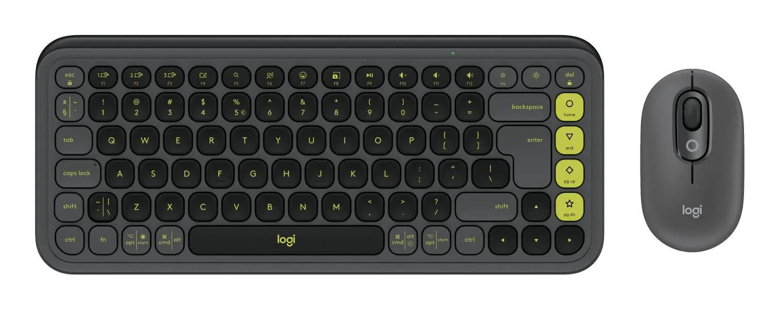 Belaidės klaviatūros ir pelės rinkinys Logitech POP Icon, grafito/žalios spalvos