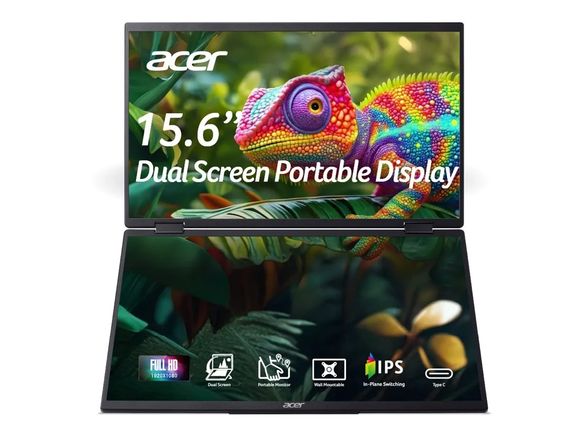 Acer | PD163QBMIUUX PD3 Series | 16 ” | IPS | 16:9 | 60 Hz | 8 ms | 2×1920 x 1080 pixels | 250 cd/m² | HDMI ports quantity 1 | Black