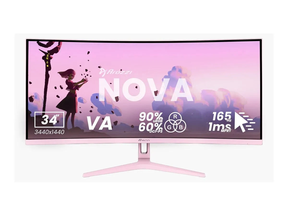 Arozzi | Nova | 34 ” | VA | UWQHD | 21:9 | 165 Hz | 1 ms | 3440 x 1440 pixels | 350 cd/m² | HDMI ports quantity 2 | Pink