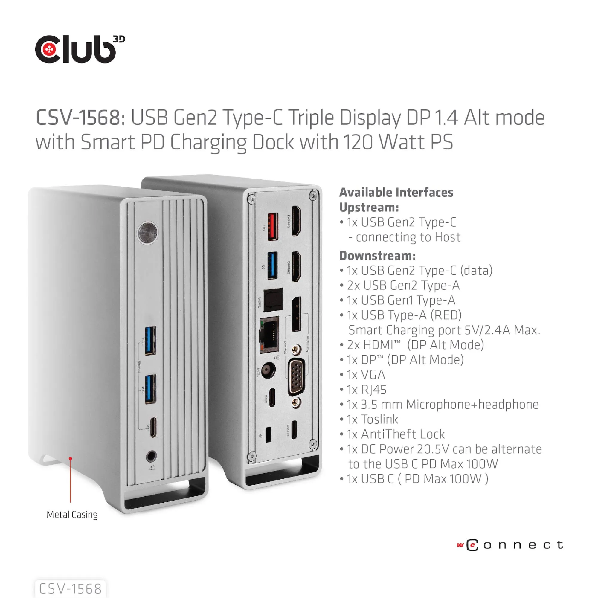 Nešiojamųjų kompiuterių prijungimo stotelė Club3D CSV-1568, USB-C, 120W thumbnail 11