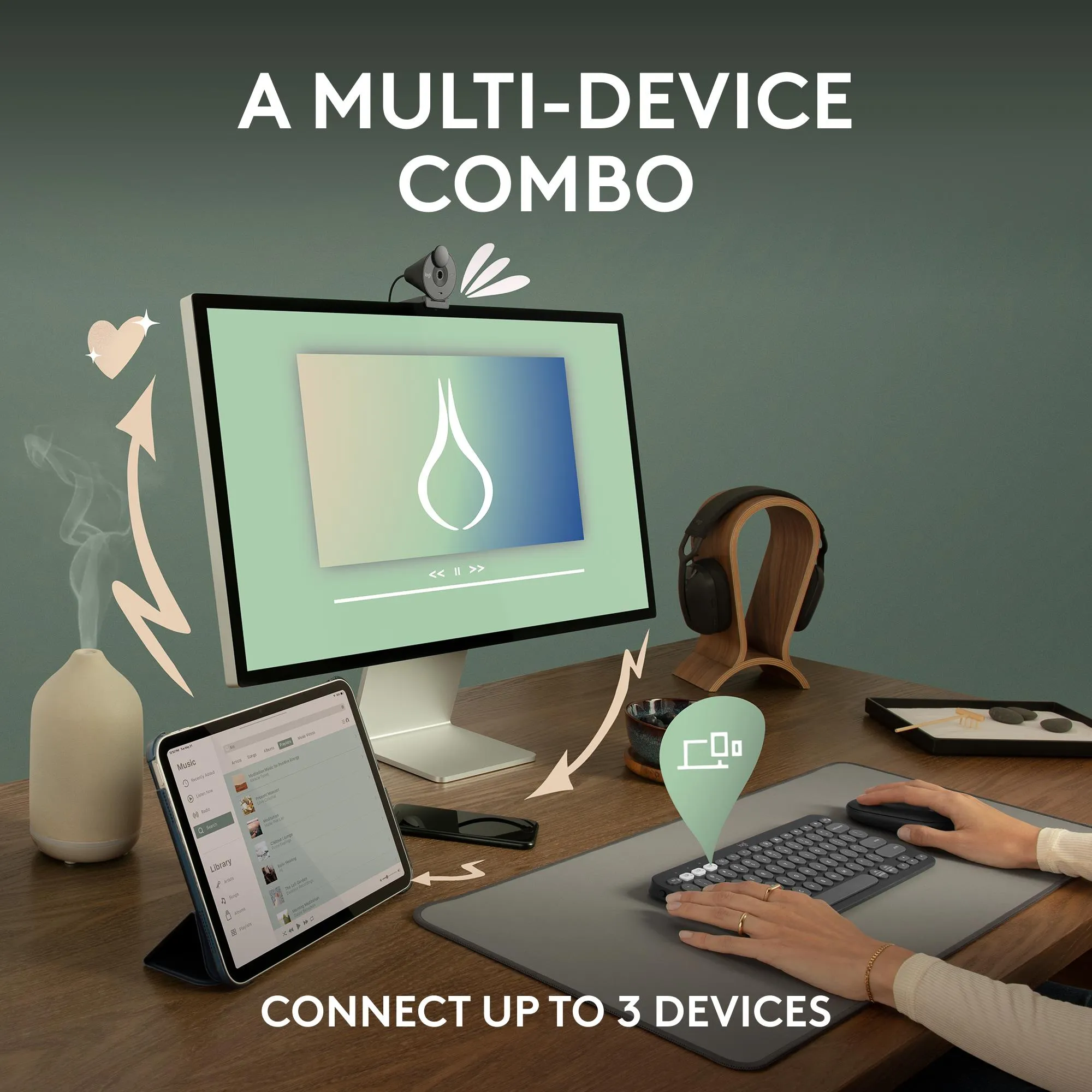 Klaviatūros ir pelės komplektas Logitech Pebble 2, balta, 920-012240 thumbnail 11