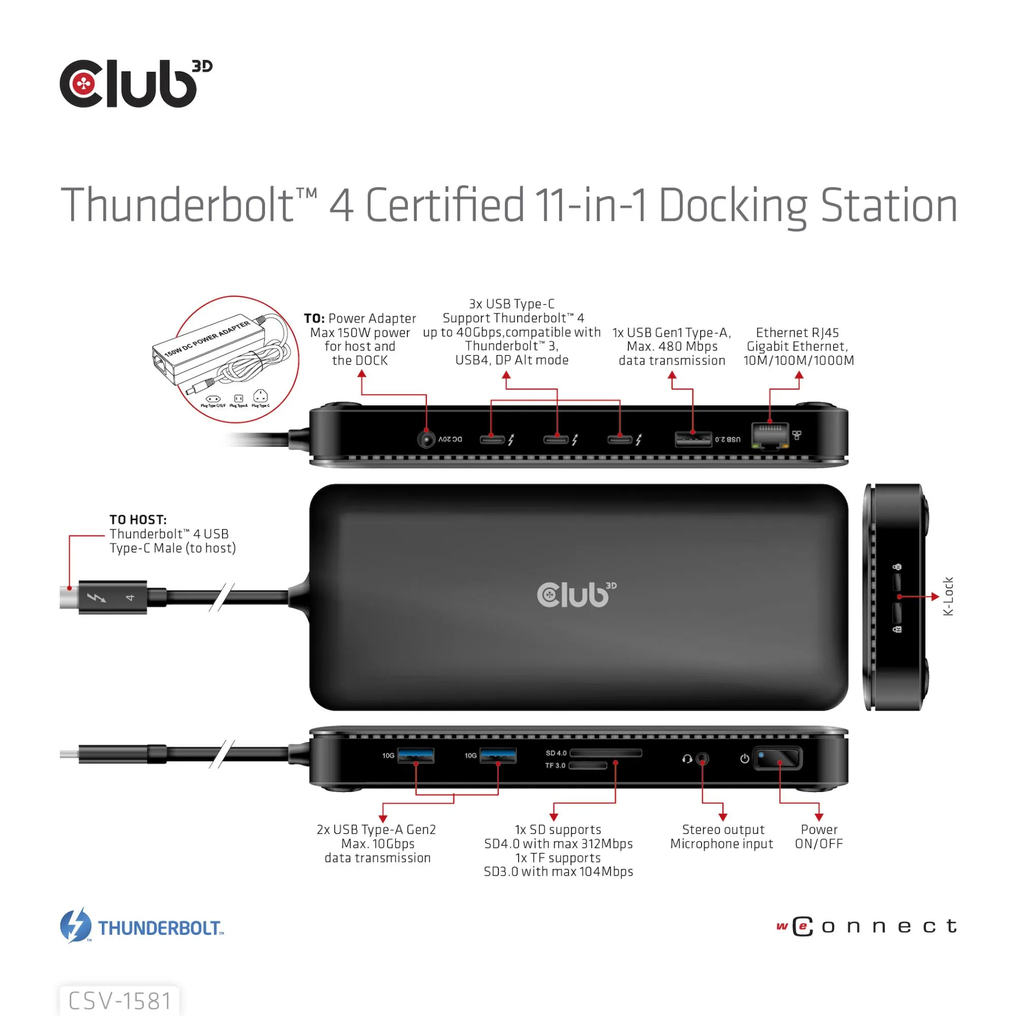 CLUB3D 11-in-1 Thunderbolt 4 Docking Station CSV-1581 thumbnail 12