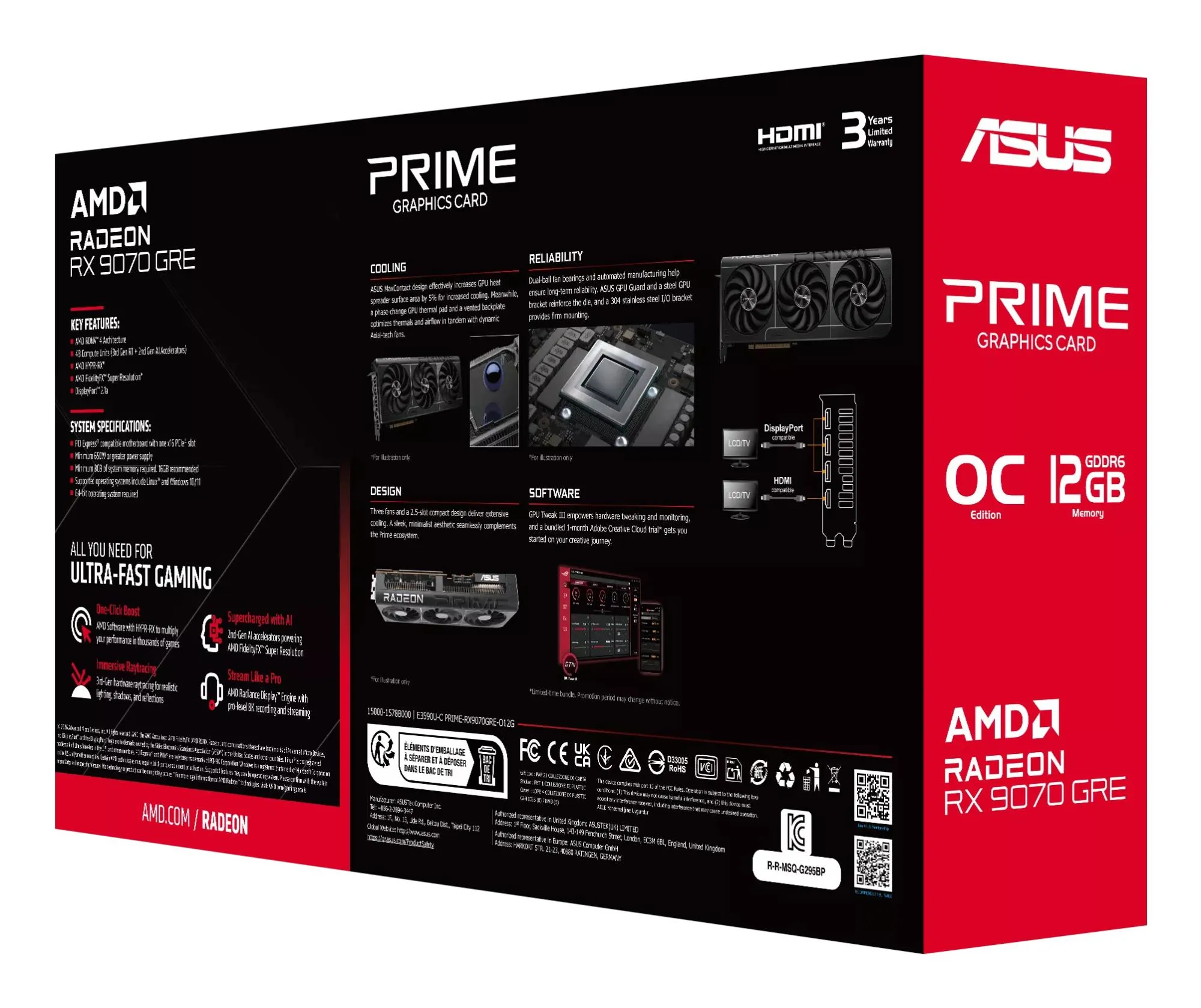 Graphics Card|ASUS|AMD|Radeon RX 9070 GRE|2280 MHz|12 GB|GDDR6|192 bit|PCI Express 5.0|Active|PRIME-RX9070GRE-O12G thumbnail 12