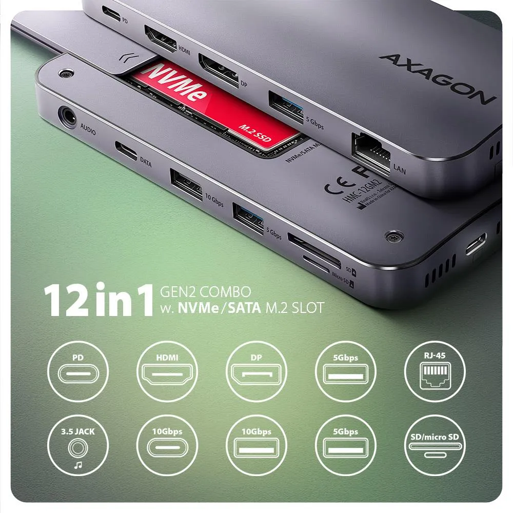 AXAGON HMC-12GM2 12-in-1 USB-C Docking Station thumbnail 2