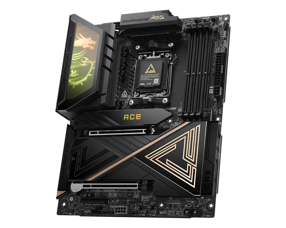 MSI MEG X870E ACE MAX | Processor family AMD | Processor socket AM5 | DDR5 | Supported hard disk drive interfaces SATA, M.2 | Number of SATA connectors 4 thumbnail 2