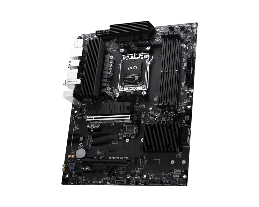 MSI PRO B850-S EVO WIFI | Processor family AMD | Processor socket AM5 | DDR5 | Supported hard disk drive interfaces SATA, M.2 | Number of SATA connectors 4 thumbnail 2