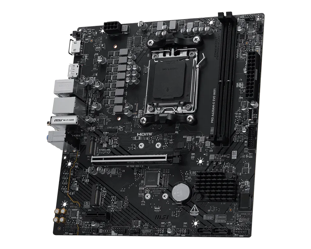 MSI PRO A620AM-G EVO WIFI | Processor family AMD | Processor socket AM5 | DDR5 | Number of SATA connectors 4 | Supported hard disk drive interfaces SATA, M.2 thumbnail 3