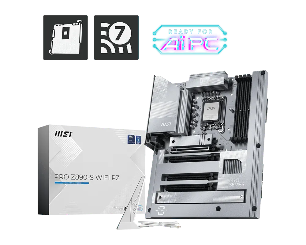 MSI PRO Z890-S WIFI PZ | Processor family Intel | Processor socket LGA1851 | DDR5 | Supported hard disk drive interfaces SATA, M.2 | Number of SATA connectors 4 thumbnail 4