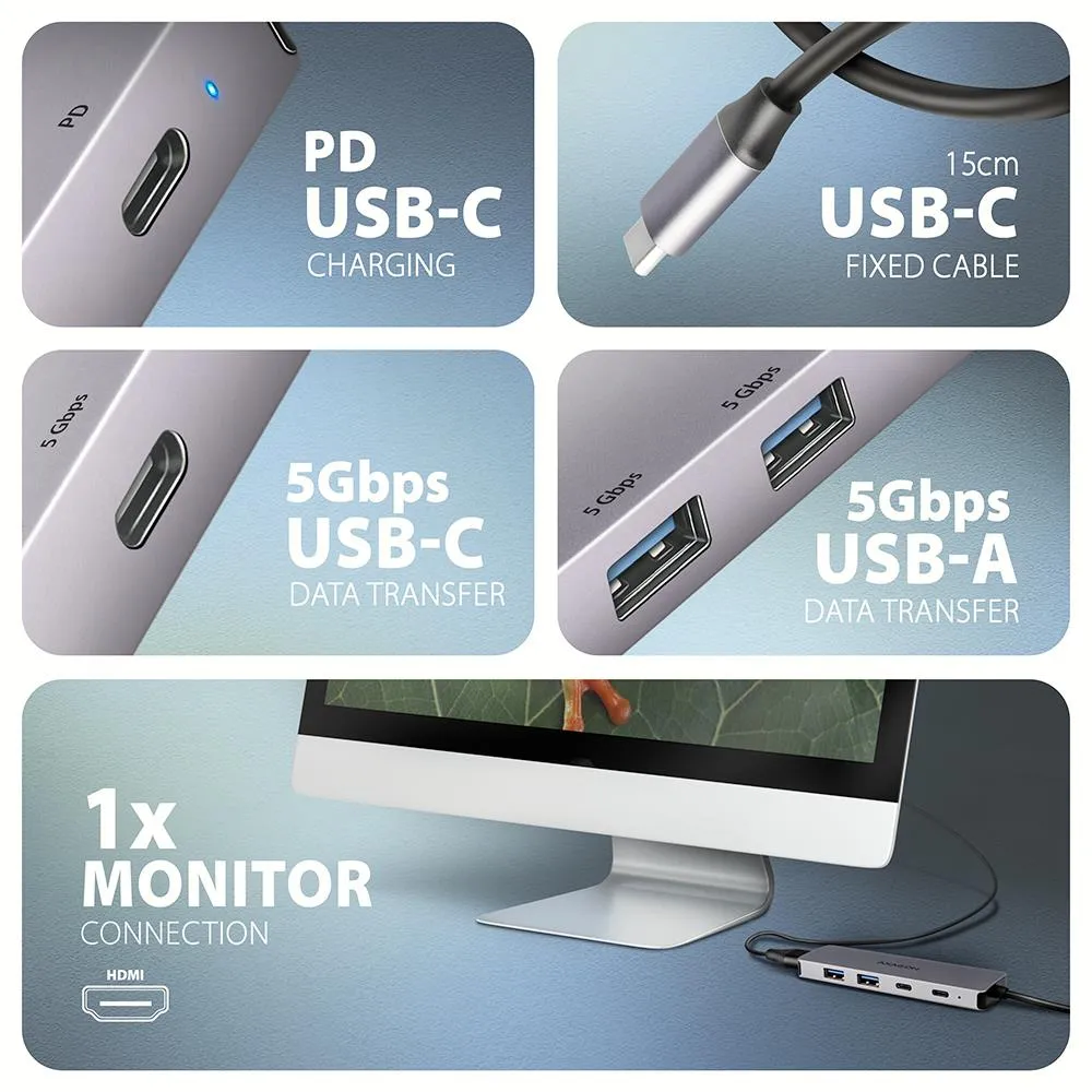 I/O šakotuvas USB-C 5-viename/0.15m HMC-5H60 AXAGON thumbnail 5