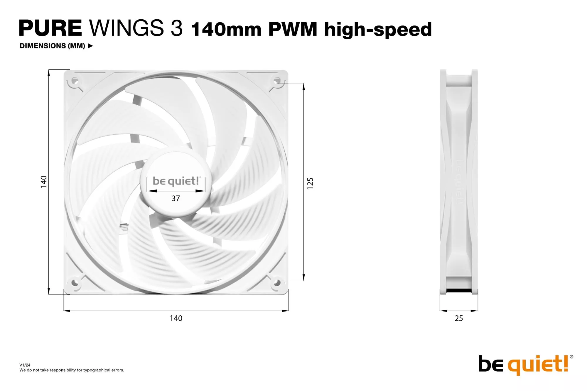 Korpuso ventiliatorius 140mm Pure Wings 3/WH PWM High-Speed BL113 Be Quiet thumbnail 5