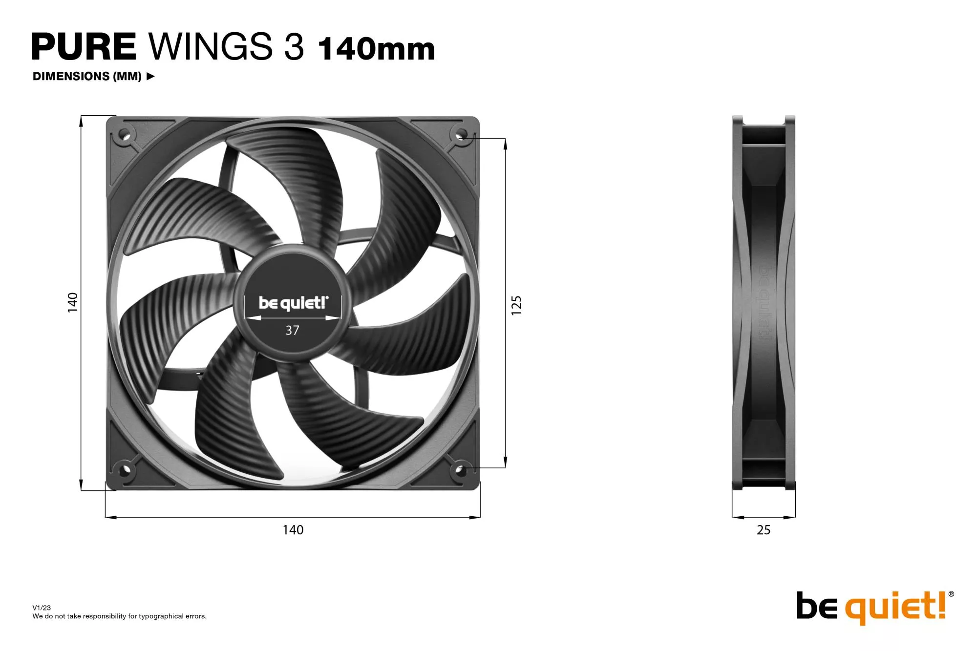 BE QUIET Pure Wings 3 140mm Case Fan (BL107) thumbnail 5