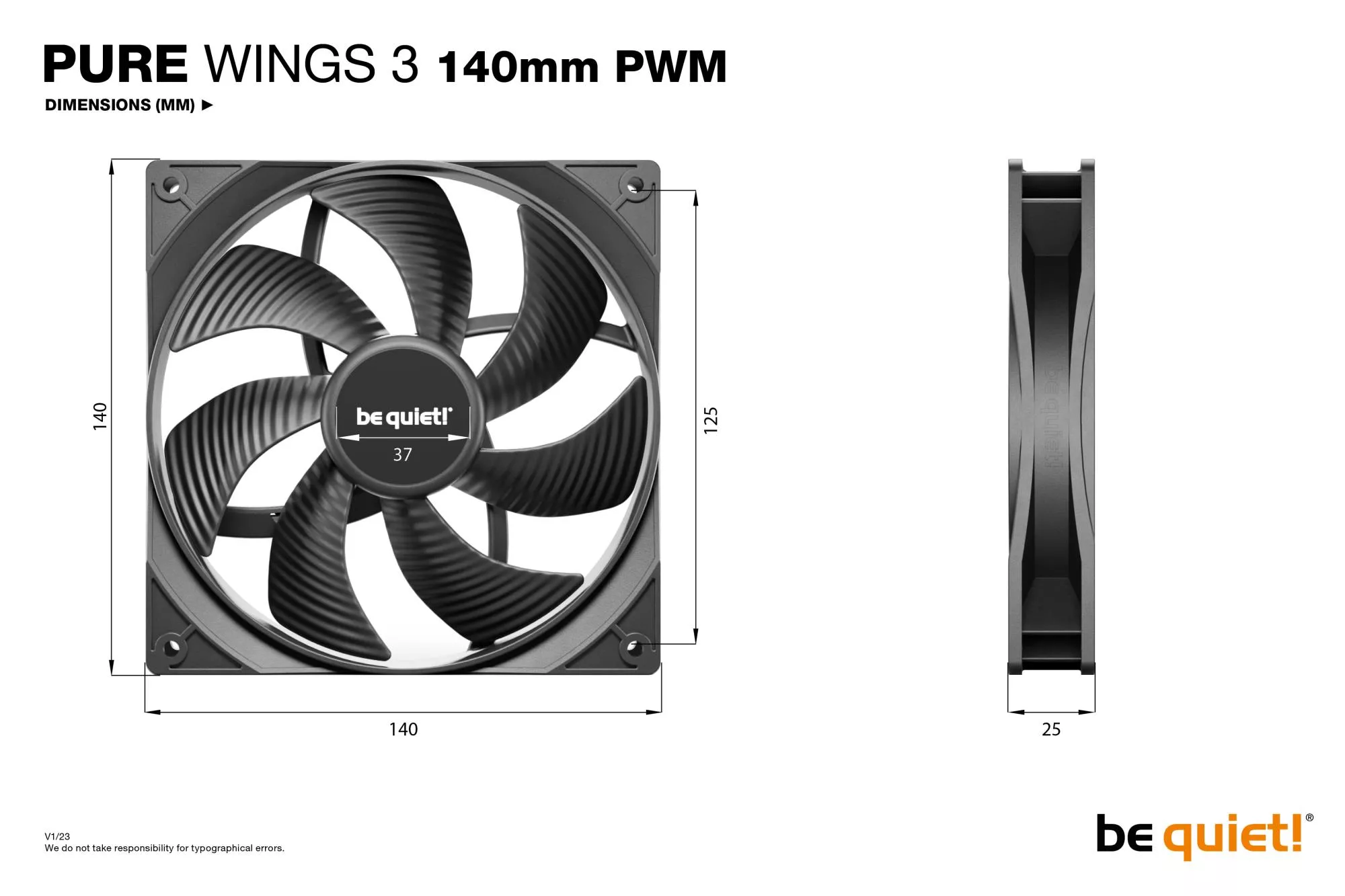 Kompiuterio korpuso ventiliatoriai BE QUIET PURE WINGS 3 140mm PWM 3-Pack, BL139 thumbnail 5