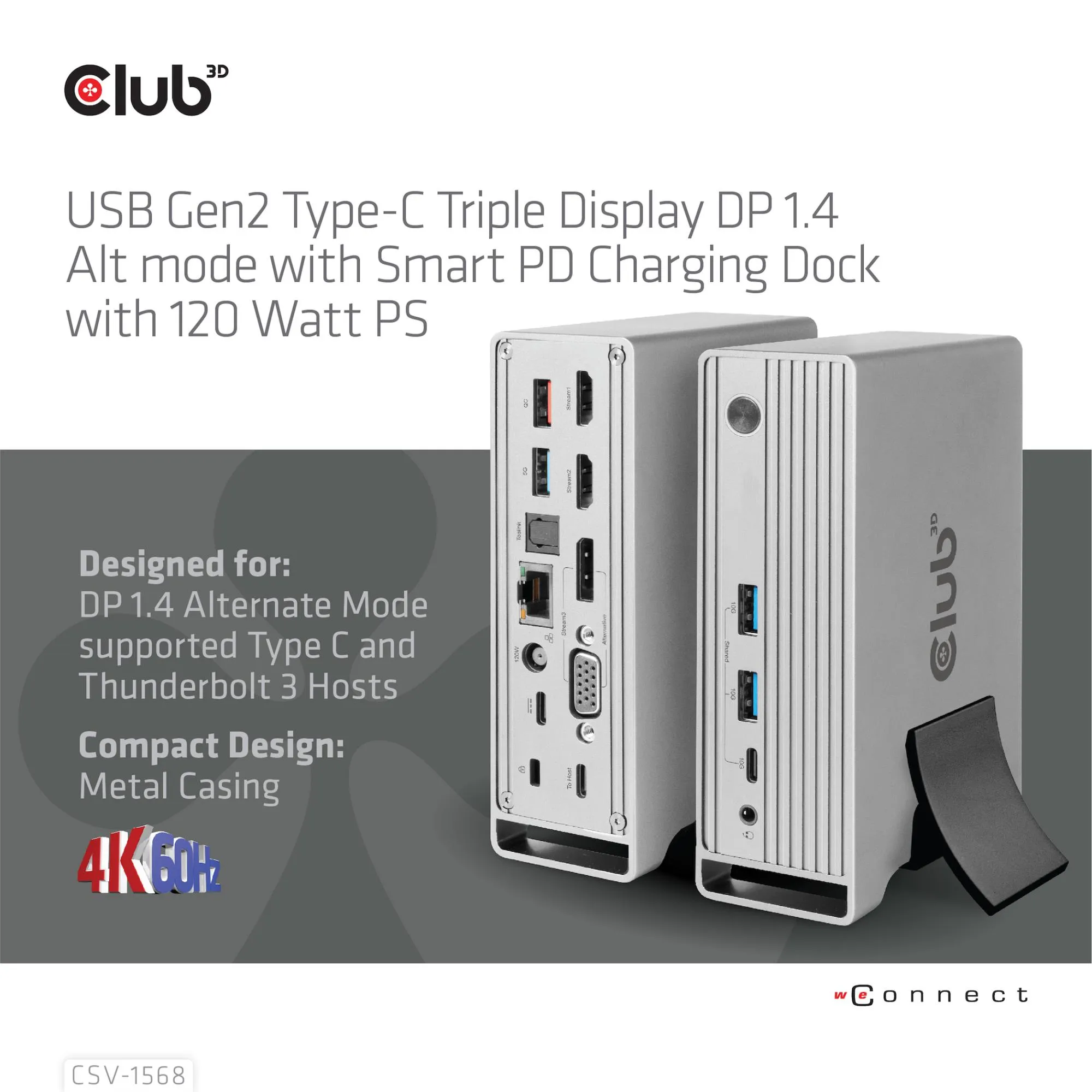 Nešiojamųjų kompiuterių prijungimo stotelė Club3D CSV-1568, USB-C, 120W thumbnail 6