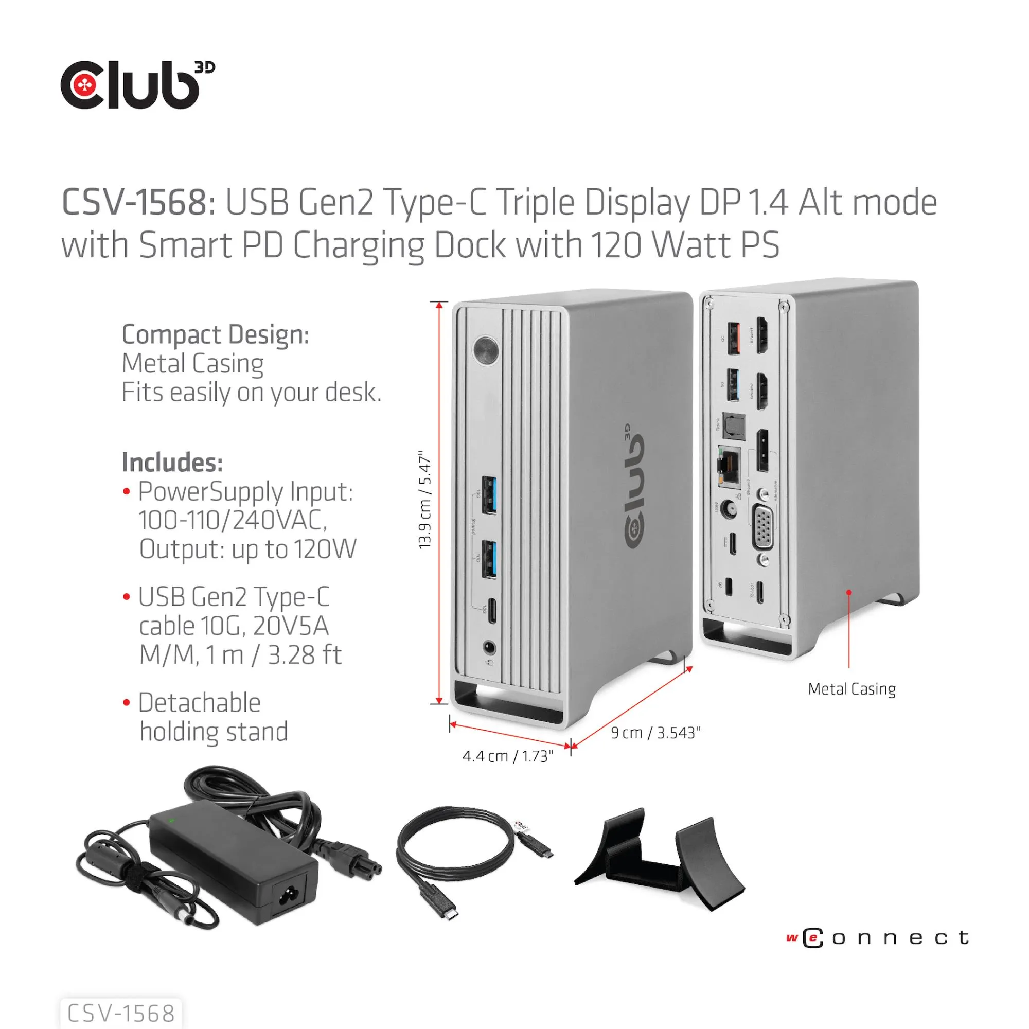 Nešiojamųjų kompiuterių prijungimo stotelė Club3D CSV-1568, USB-C, 120W thumbnail 7