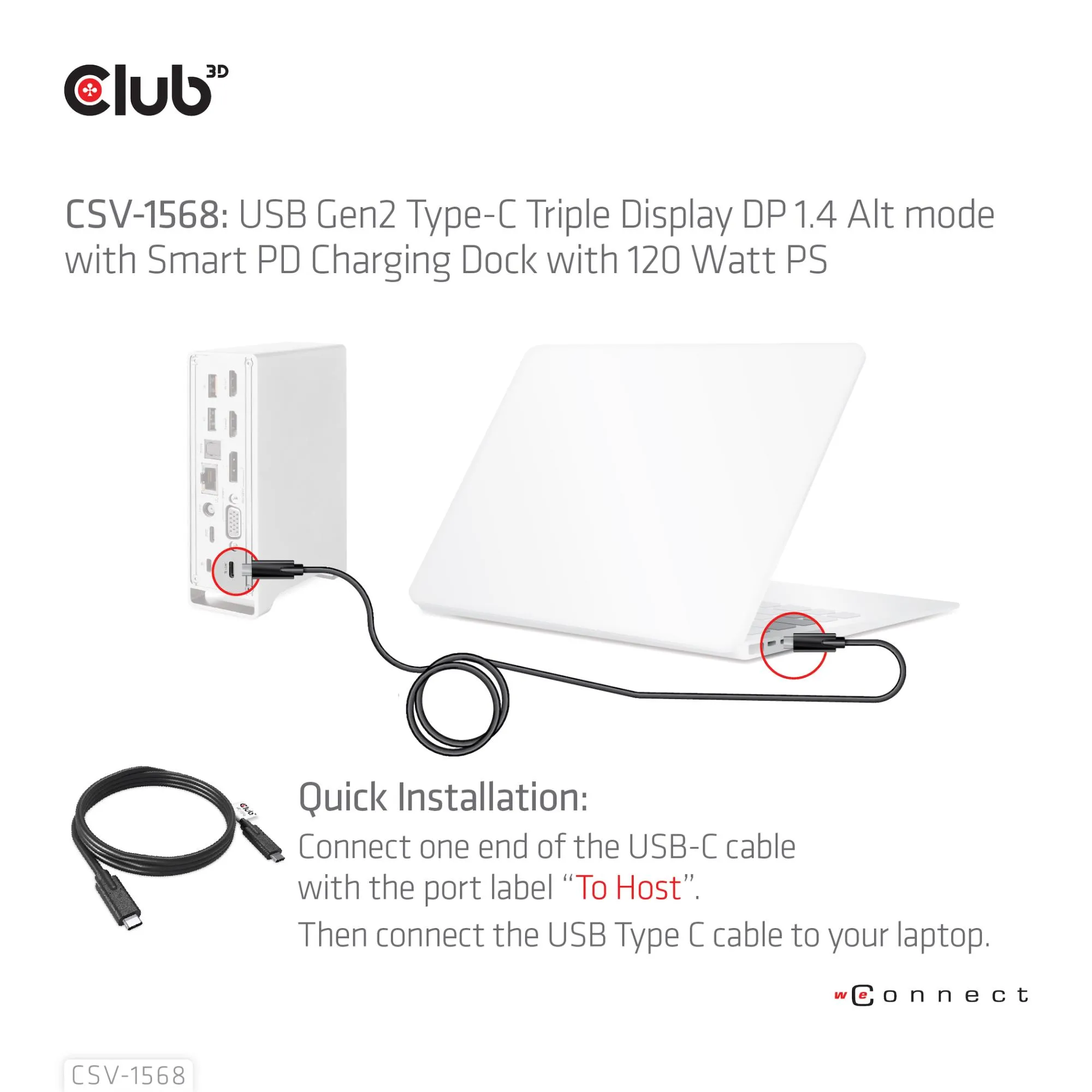 Nešiojamųjų kompiuterių prijungimo stotelė Club3D CSV-1568, USB-C, 120W thumbnail 8