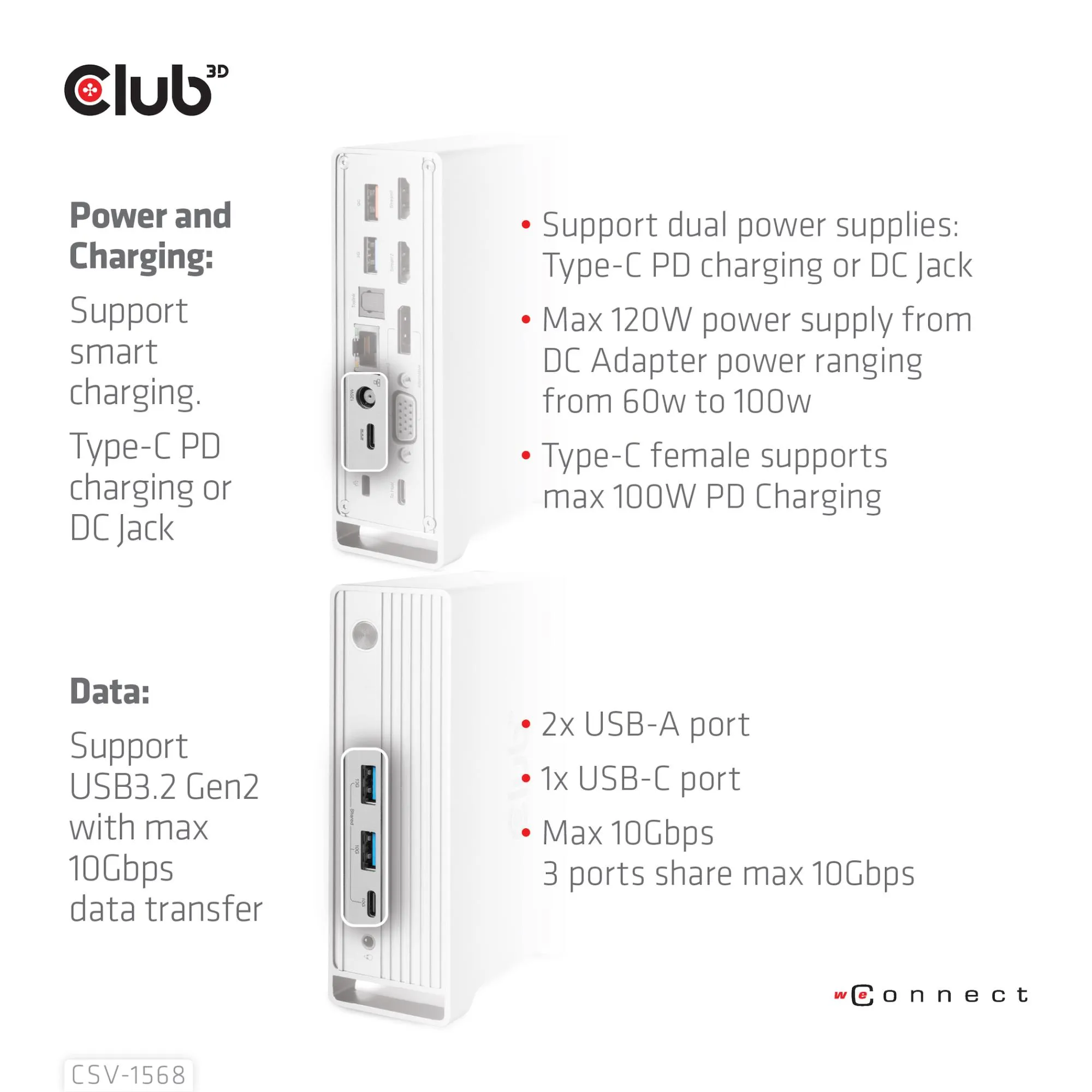 Nešiojamųjų kompiuterių prijungimo stotelė Club3D CSV-1568, USB-C, 120W thumbnail 10