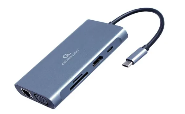 Gembird A-CM-COMBO7-01 7-in-1 USB-C adapteris, HDMI, USB 3.0, RJ-45, SD ir microSD, PD, pilkas