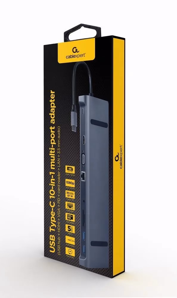 Gembird USB-C adapteris 10-in-1, HDMI, USB 3.0, A-CM-COMBO10-01