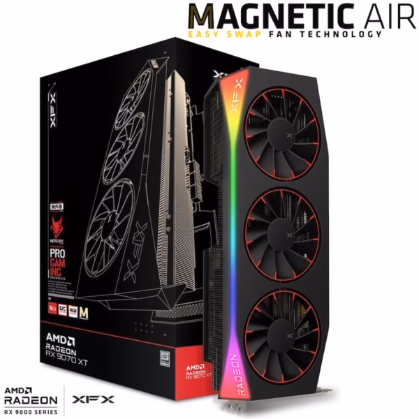 XFX Mercury Radeon RX 9070 XT OC Magnetic Air 16GB vaizdo plokštė, 16GB GDDR6, juoda